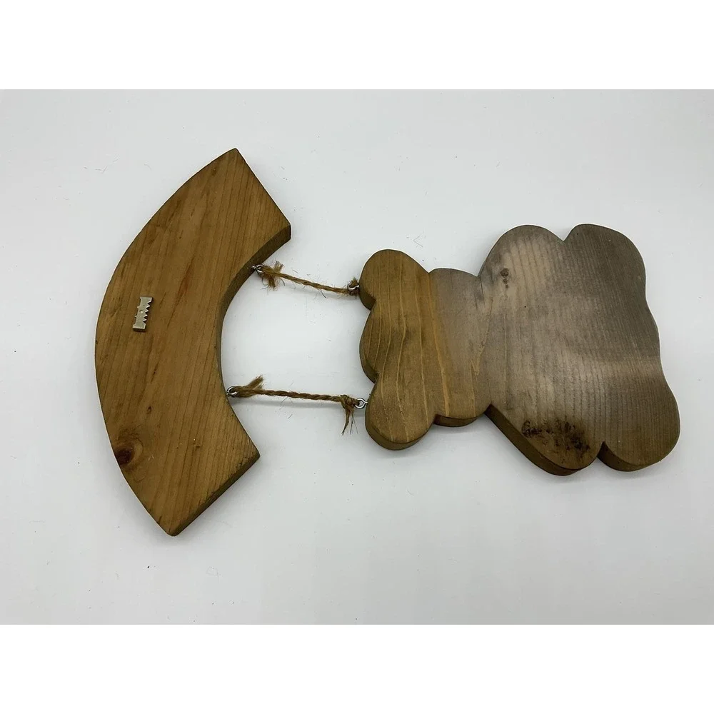 Vintage Handmade Merry Christmas Bear Wood Wall Sign Brown Holiday Decor Plaque